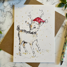 Load image into Gallery viewer, Reindeer Santa Hat - Christmas Card