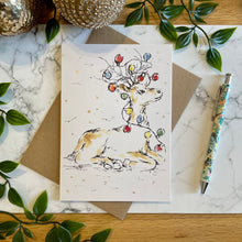 Load image into Gallery viewer, Reindeer Christmas lights Sat Down - Christmas Card