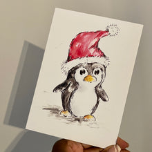 Load image into Gallery viewer, Penguin Santa Hat - Christmas Card