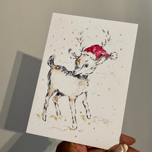Load image into Gallery viewer, Reindeer Santa Hat - Christmas Card
