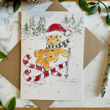 Load image into Gallery viewer, Gingerbread Man Skiing - Christmas Card