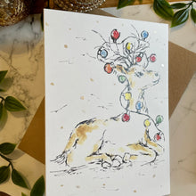 Load image into Gallery viewer, Reindeer Christmas lights Sat Down - Christmas Card
