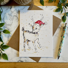 Load image into Gallery viewer, Reindeer Santa Hat - Christmas Card