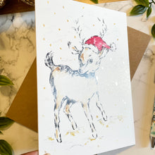 Load image into Gallery viewer, Reindeer Santa Hat - Christmas Card
