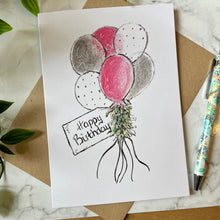 Load image into Gallery viewer, Happy Birthday ~ Pink, White & Grey Balloons