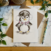 Load image into Gallery viewer, Penguin Earmuffs - Christmas Card