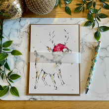 Load image into Gallery viewer, Reindeer Santa Hat Over Eyes - Christmas Card