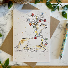 Load image into Gallery viewer, Reindeer Christmas lights Sat Down - Christmas Card