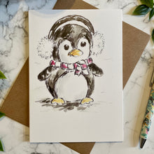 Load image into Gallery viewer, Penguin Earmuffs - Christmas Card