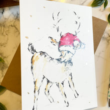 Load image into Gallery viewer, Reindeer Santa Hat Over Eyes - Christmas Card