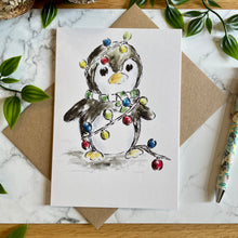 Load image into Gallery viewer, Penguin Christmas Lights - Christmas Card