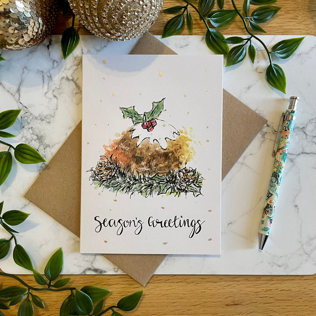 Christmas Pudding Season’s Greetings - Christmas Card
