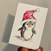 Load image into Gallery viewer, Penguin Santa Hat - Christmas Card
