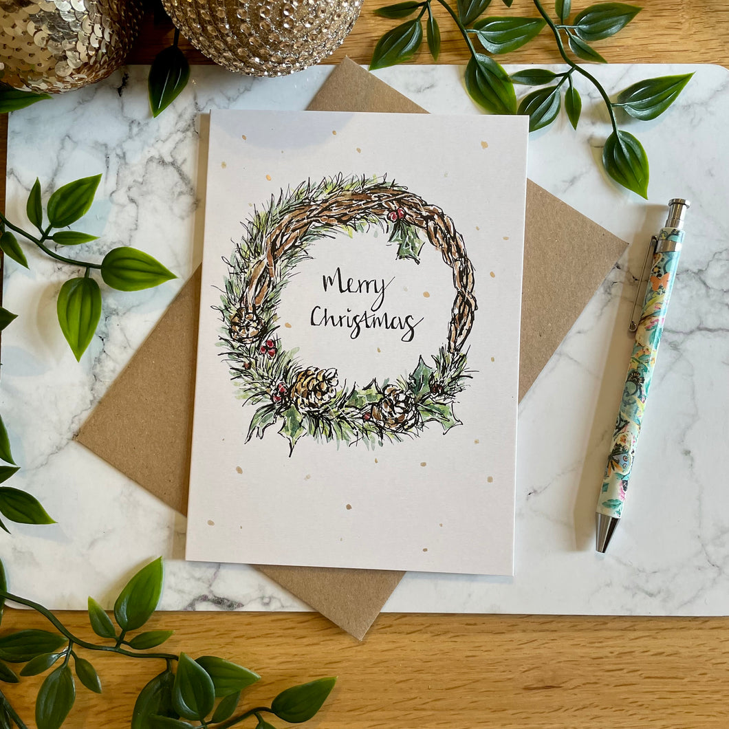 Merry Christmas Wreath - Christmas Card