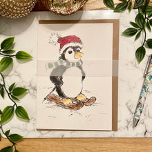 Load image into Gallery viewer, Penguin Skiing - Christmas Card
