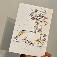Load image into Gallery viewer, Reindeer Christmas lights Sat Down - Christmas Card
