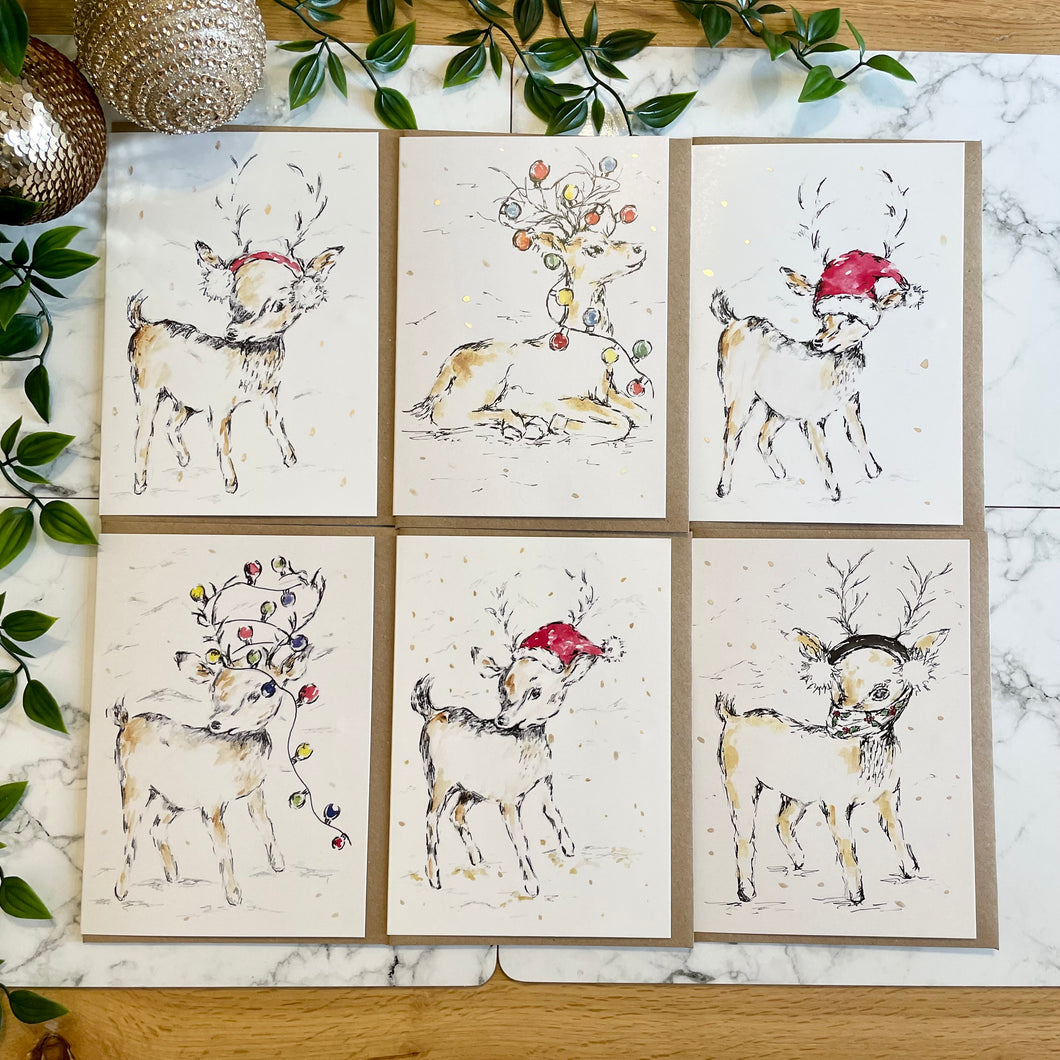 Reindeer Set of 6 Christmas Cards
