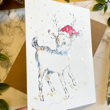 Load image into Gallery viewer, Reindeer Santa Hat - Christmas Card
