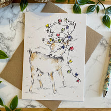 Load image into Gallery viewer, Reindeer Christmas lights - Christmas Card
