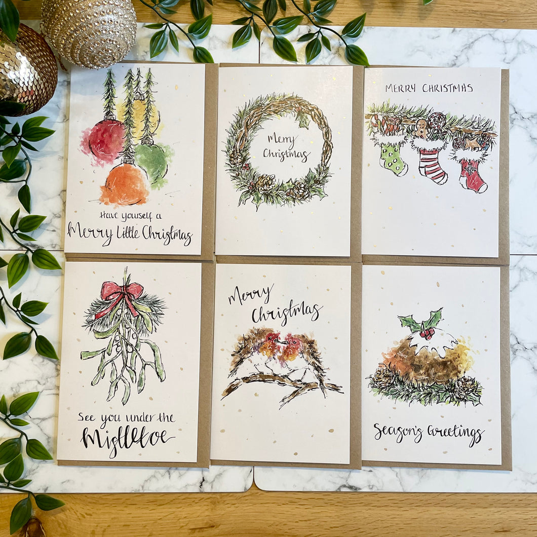 Set of 6 Festive Christmas Cards