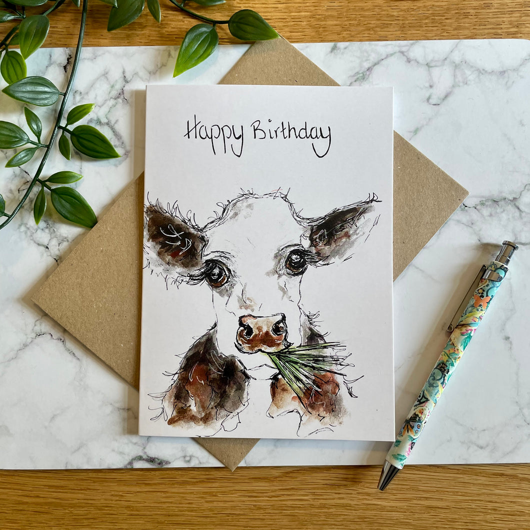 Munching Cow Birthday Card