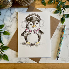 Load image into Gallery viewer, Penguin Earmuffs - Christmas Card
