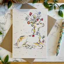 Load image into Gallery viewer, Reindeer Christmas lights Sat Down - Christmas Card
