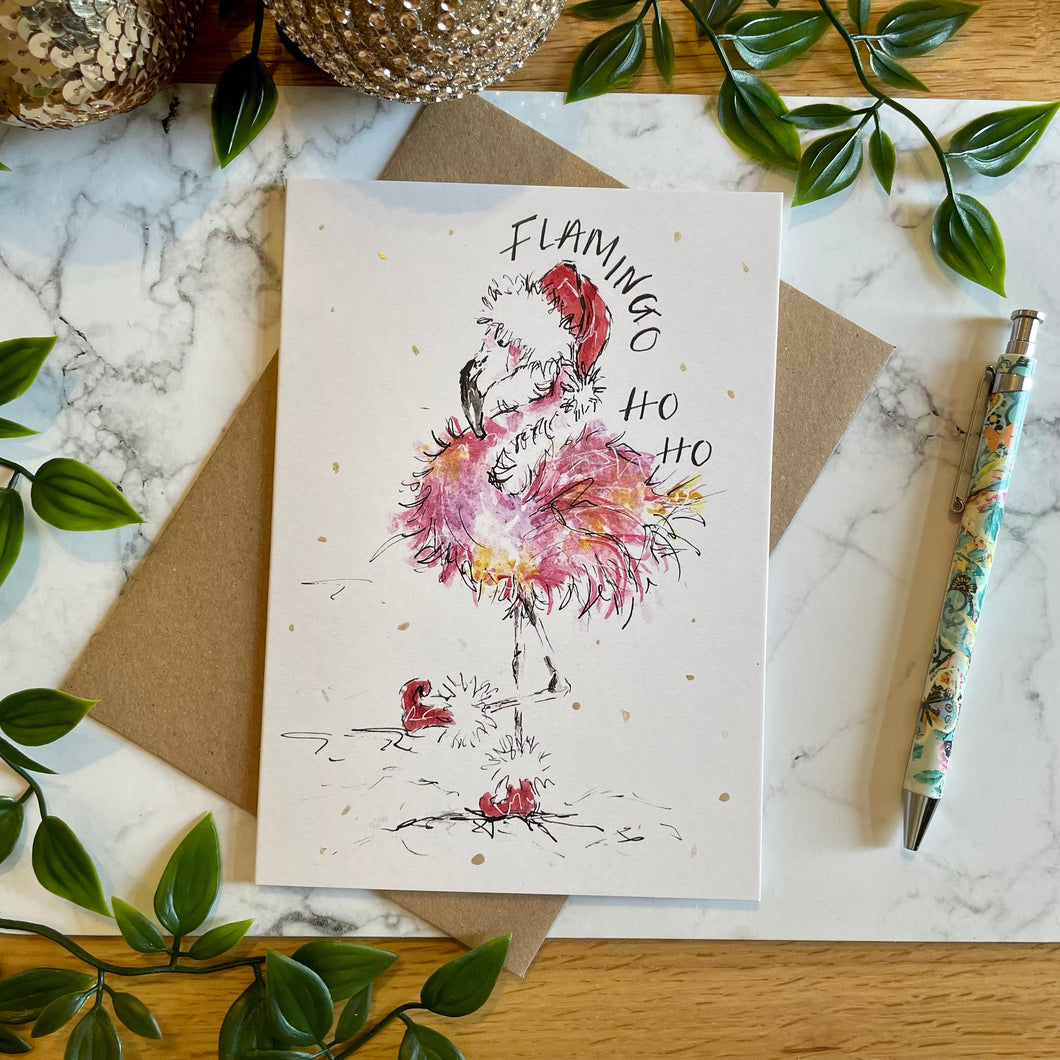 Flamingo Ho Ho - Christmas Card
