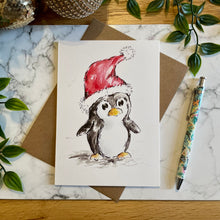 Load image into Gallery viewer, Penguin Santa Hat - Christmas Card
