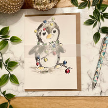 Load image into Gallery viewer, Penguin Christmas Lights - Christmas Card
