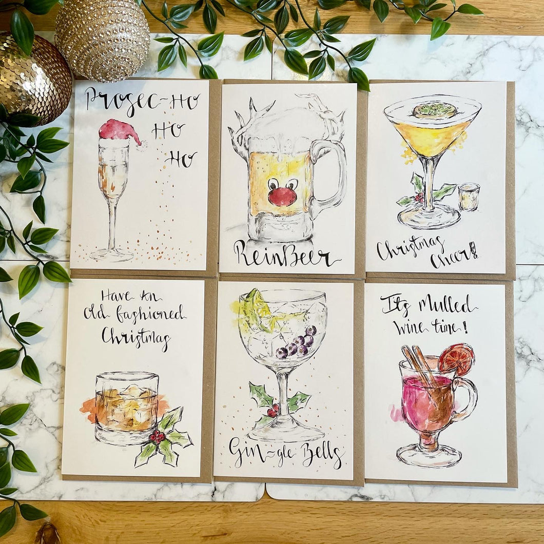 Set of 6 Festive Drinks Christmas Cards