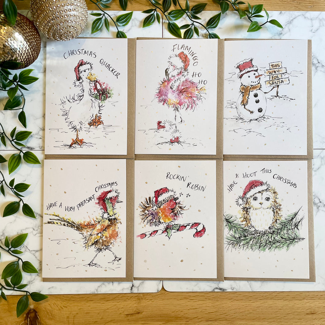 Festive Animal Set of 6 Christmas Cards