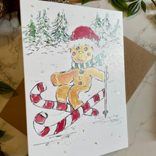 Load image into Gallery viewer, Gingerbread Man Skiing - Christmas Card
