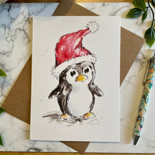 Load image into Gallery viewer, Penguin Santa Hat - Christmas Card
